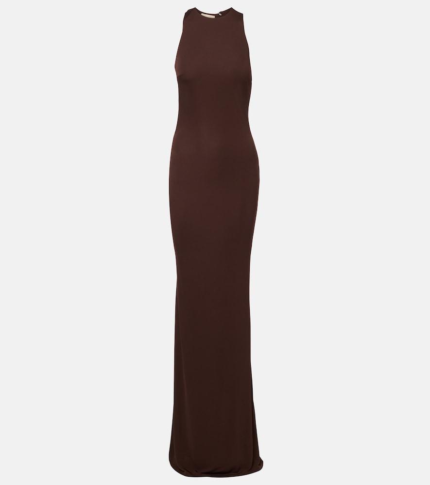 de la vali maha beaded open-back jersey gown