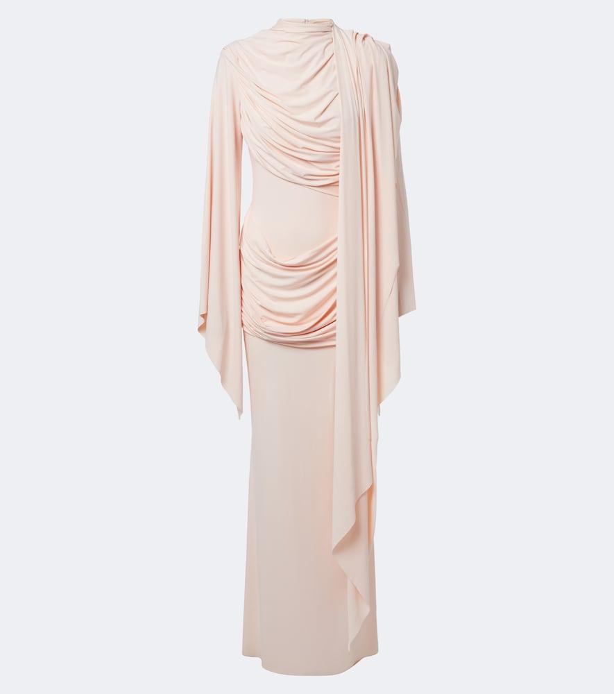 de la vali perisa draped caped jersey maxi dress