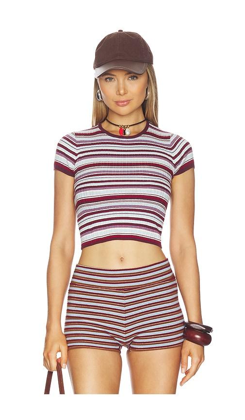 de rococo ribbed crew neck tee in baby blue,burgundy. - size l (also in m, xs)