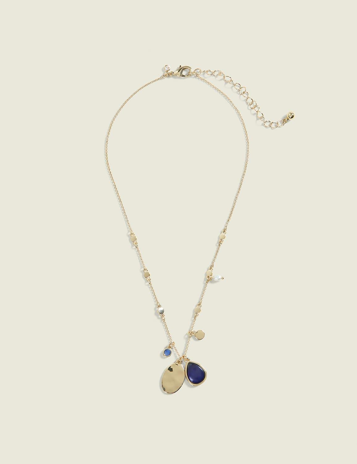 deep blue imitation stone charm necklace