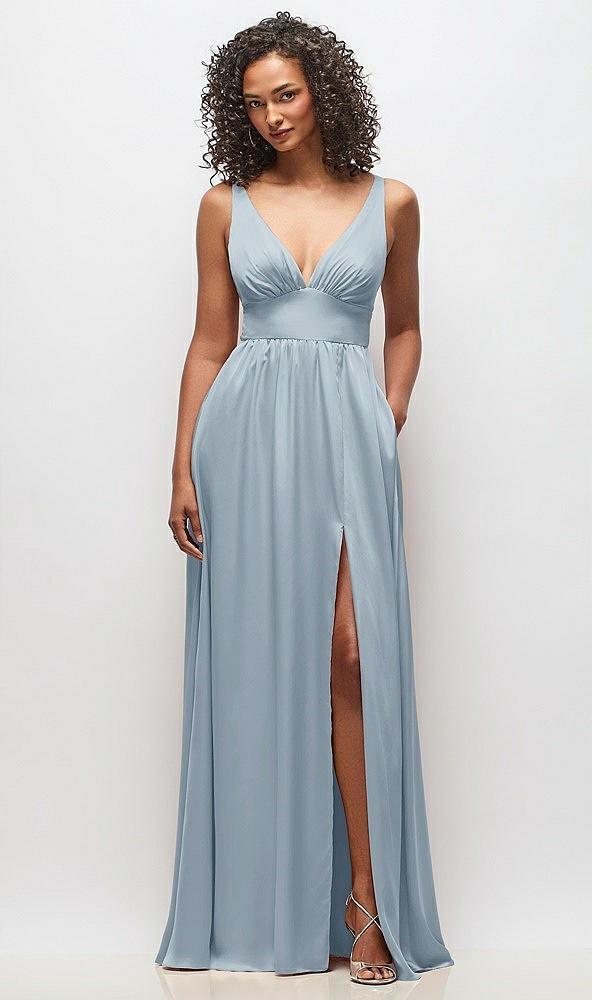 deep v-neck shirred skirt maxi dress with convertible straps