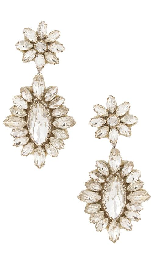deepa gurnani alianah earrings in metallic silver.