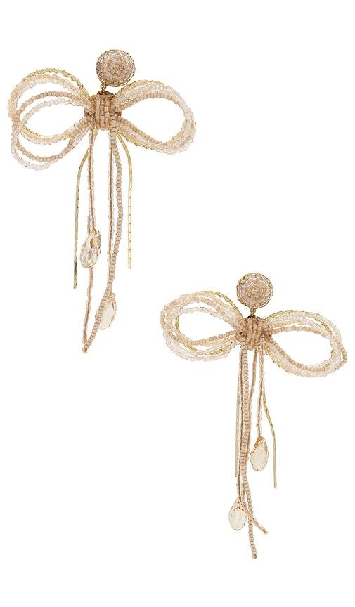 deepa gurnani coquette earrings in metallic neutral.