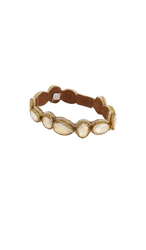 deepa gurnani jordyn bracelet in metallic gold.