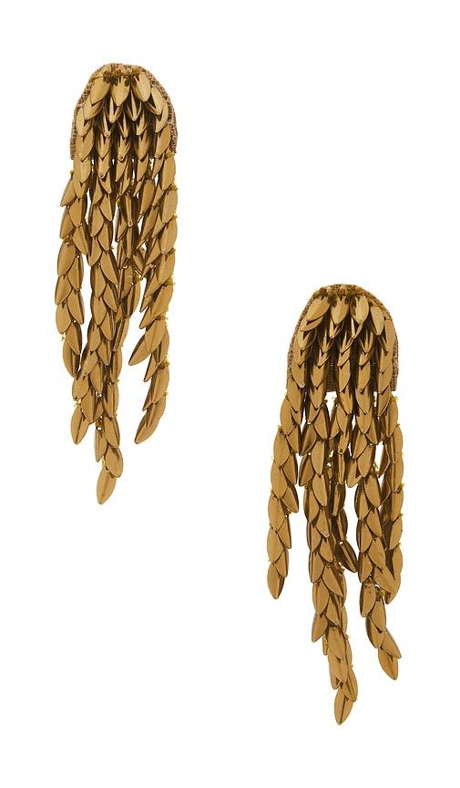 deepa gurnani morrigan earrings in metallic gold.