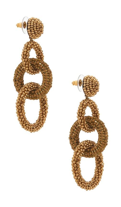 deepa gurnani sienna earrings in metallic gold.