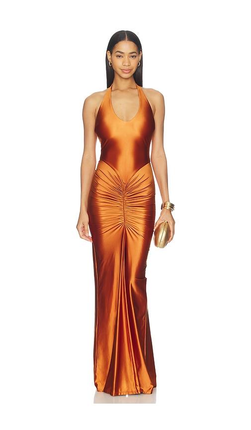 delfi joann dress in metallic copper. - size m (also in xs, s)