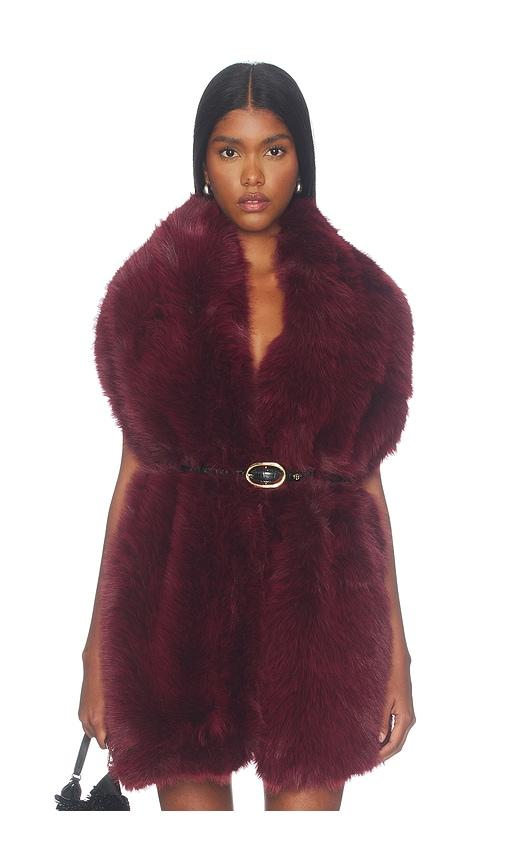 delfi yuki faux fur scarf in wine.