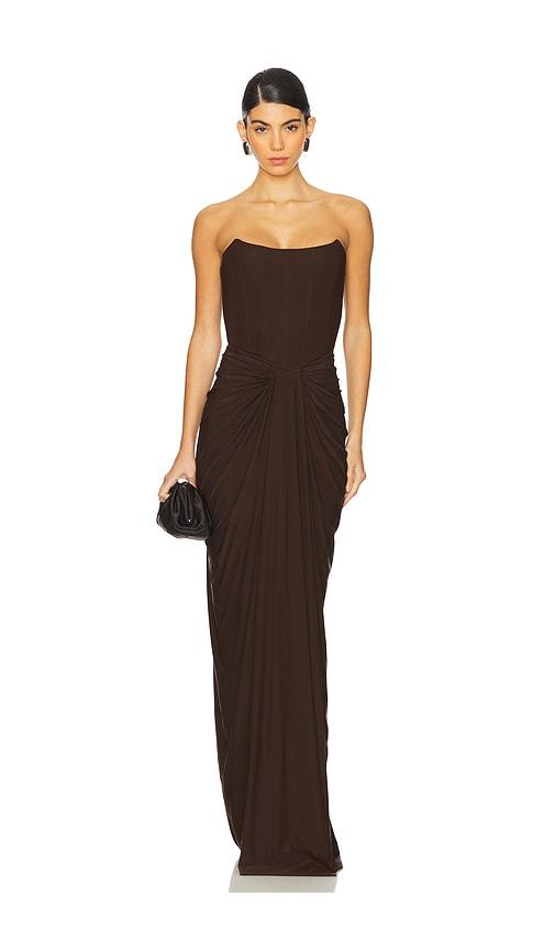 deme by gabriella pearl gown in chocolate. - size l (also in xs, s, m, xl)