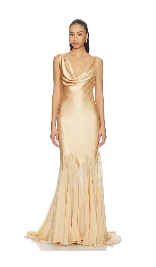 deme by gabriella the collen dress in metallic gold. - size l (also in s, xs)
