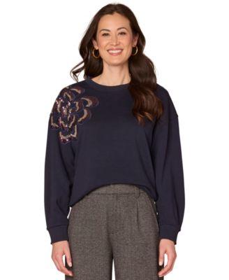 democracy womens long sleeve beaded crewneck sweatshirt
