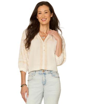 democracy womens mixed media embroidered top