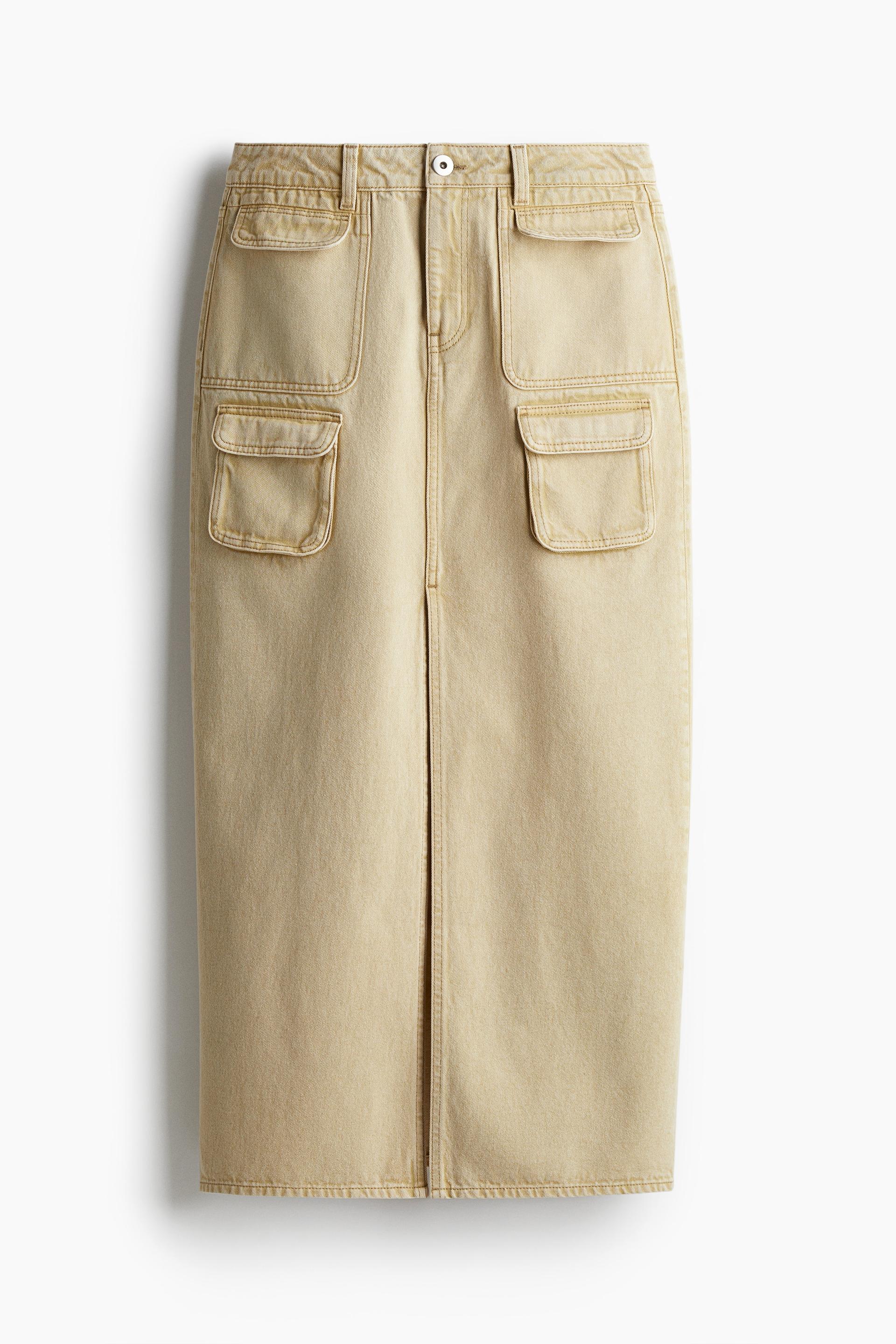 denim cargo maxi skirt