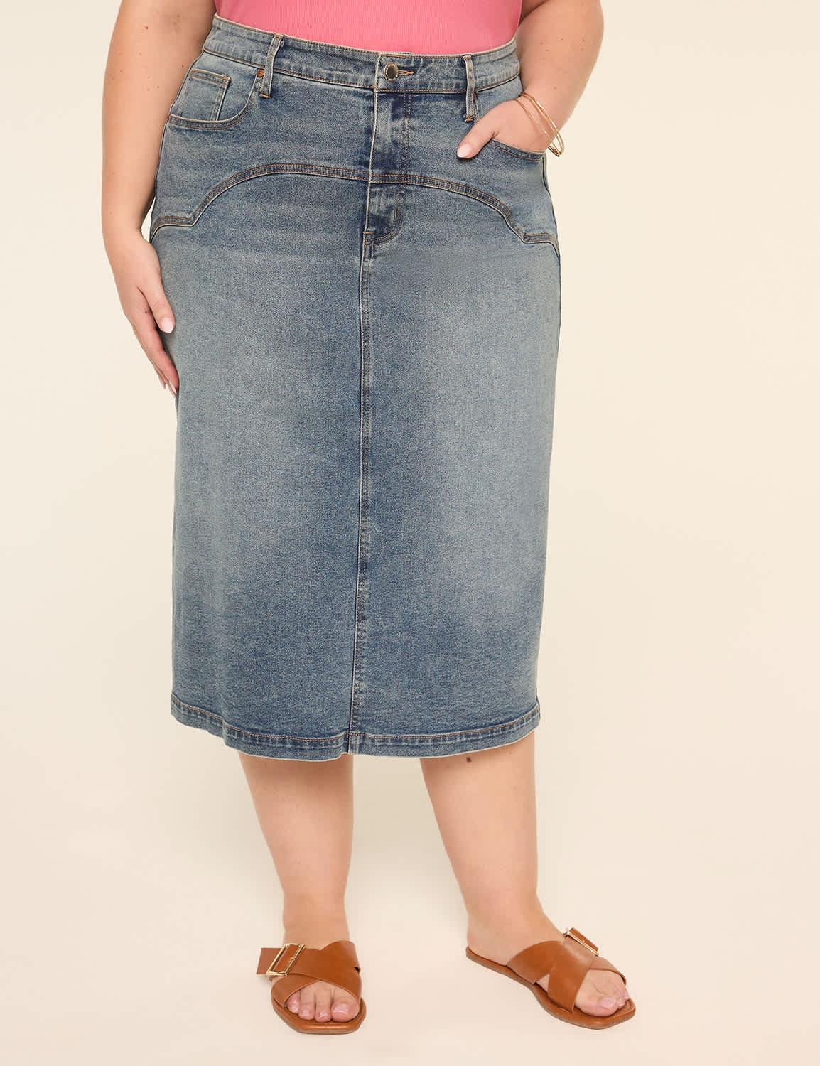 denim midi skirt