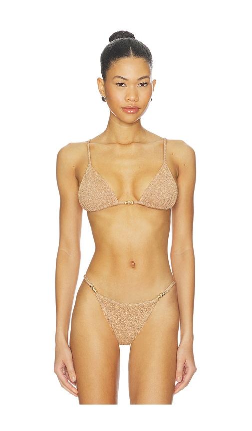 devon windsor zuri bikini top in metallic gold. - size l (also in m)