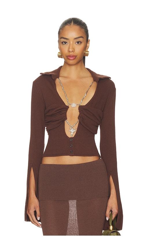 di petsa la davina knit long sleeve top in brown. - size l (also in m)