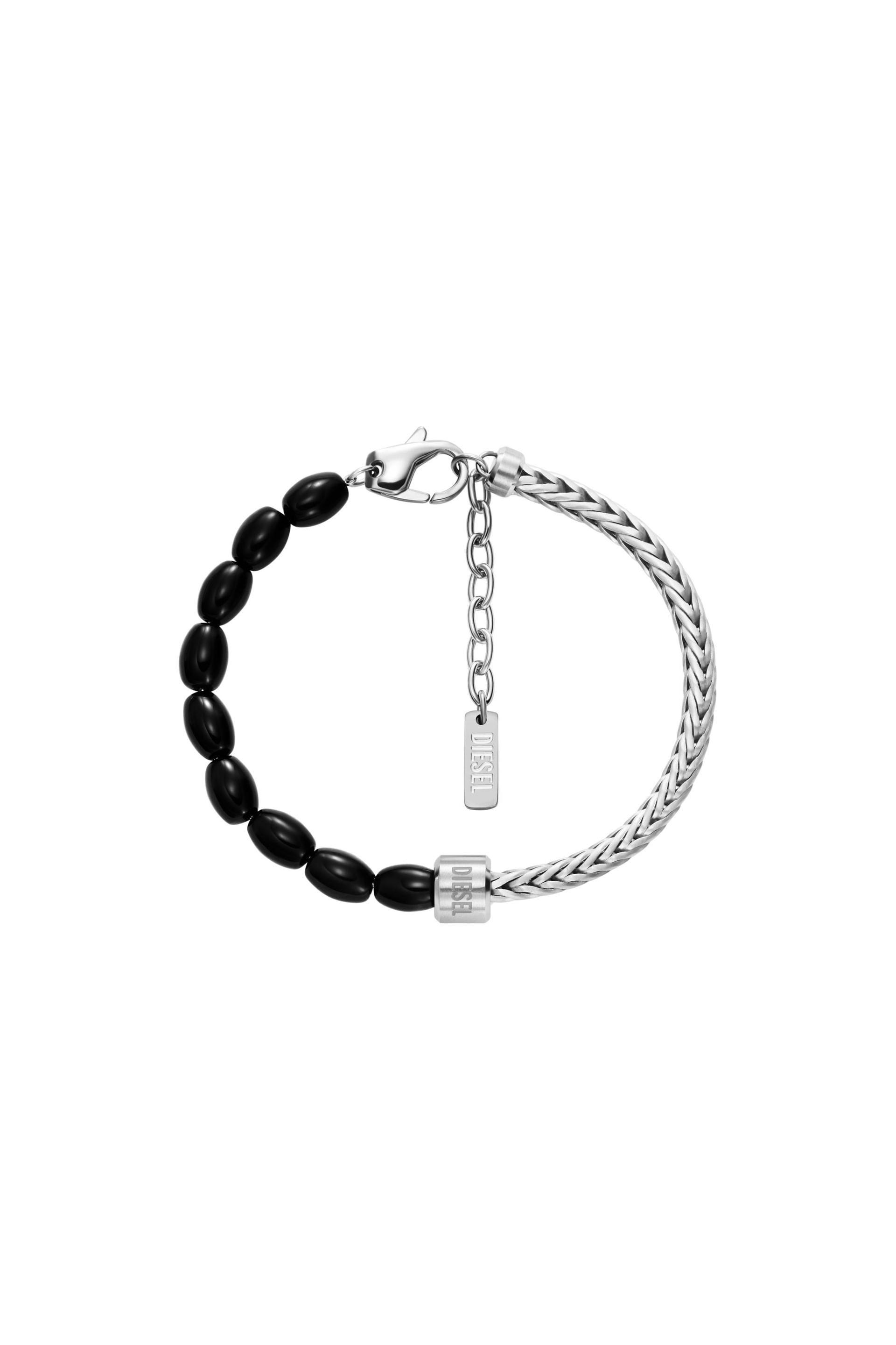 diesel - black agate beaded bracelet - bracelets - unisex - silver