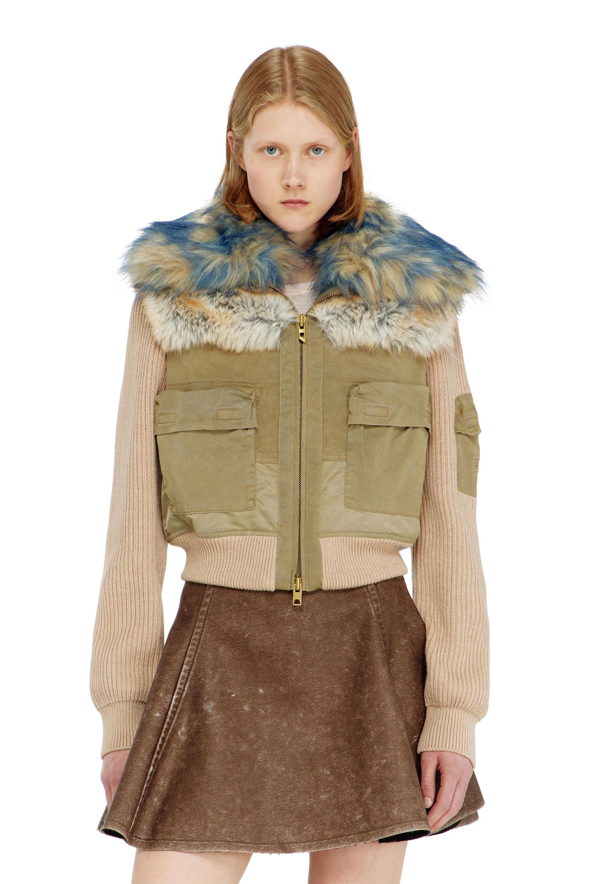 diesel - bomber jacket with rib-knit and plush trims - jackets - woman - beige