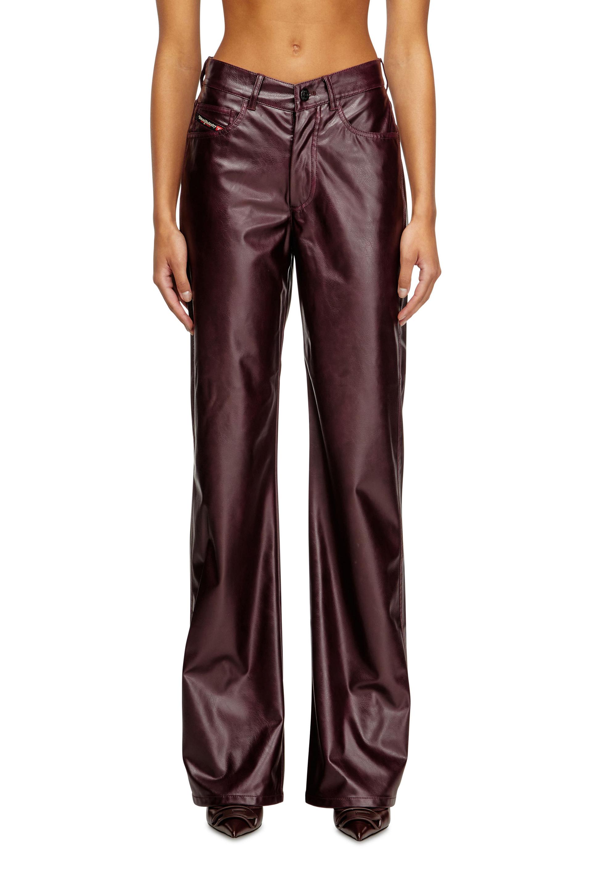 diesel - burgundy pants in coated fabric - pants - woman - red