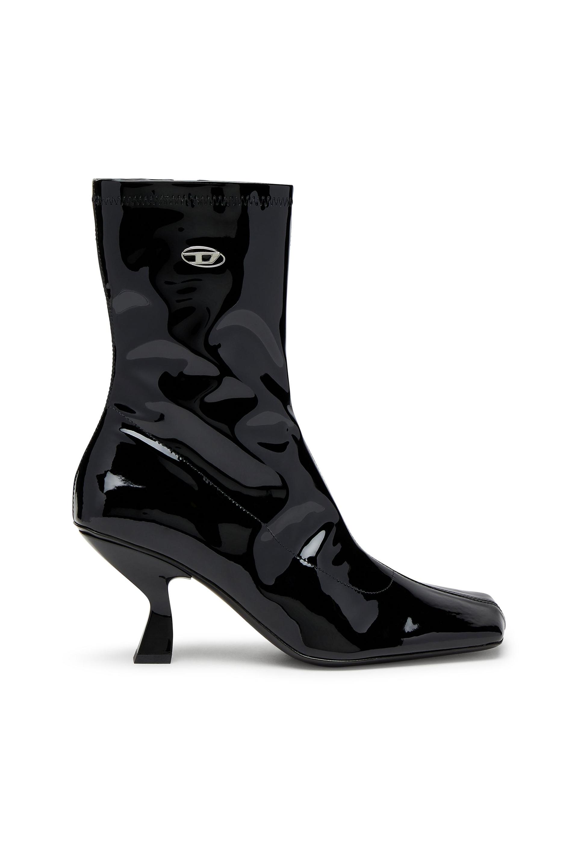 diesel - d-amber-ankle boots in patent stretch pu - ankle boots - woman - black