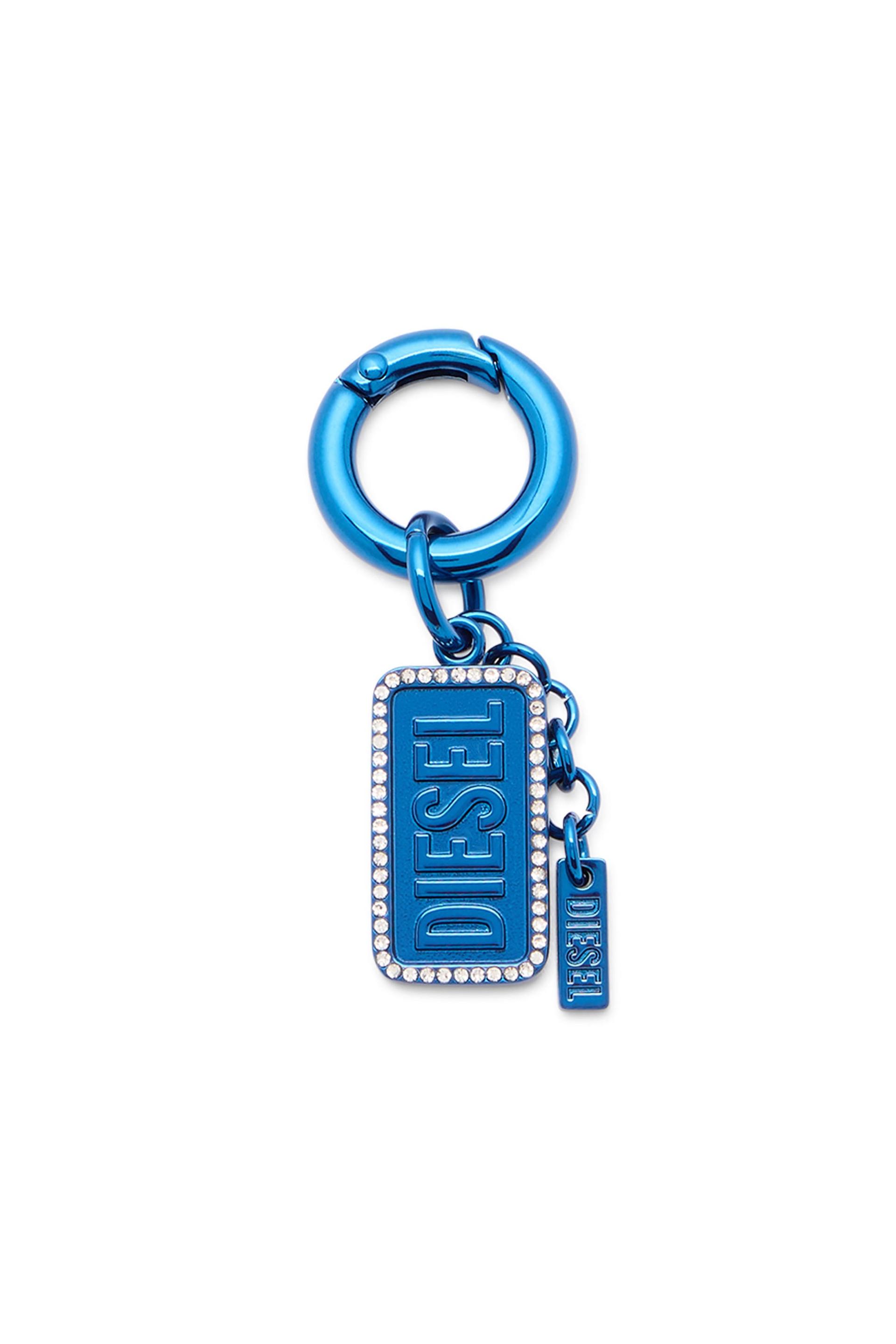 diesel - metal keyring with diesel logo and rhinestones - charms and keyrings - unisex - blue