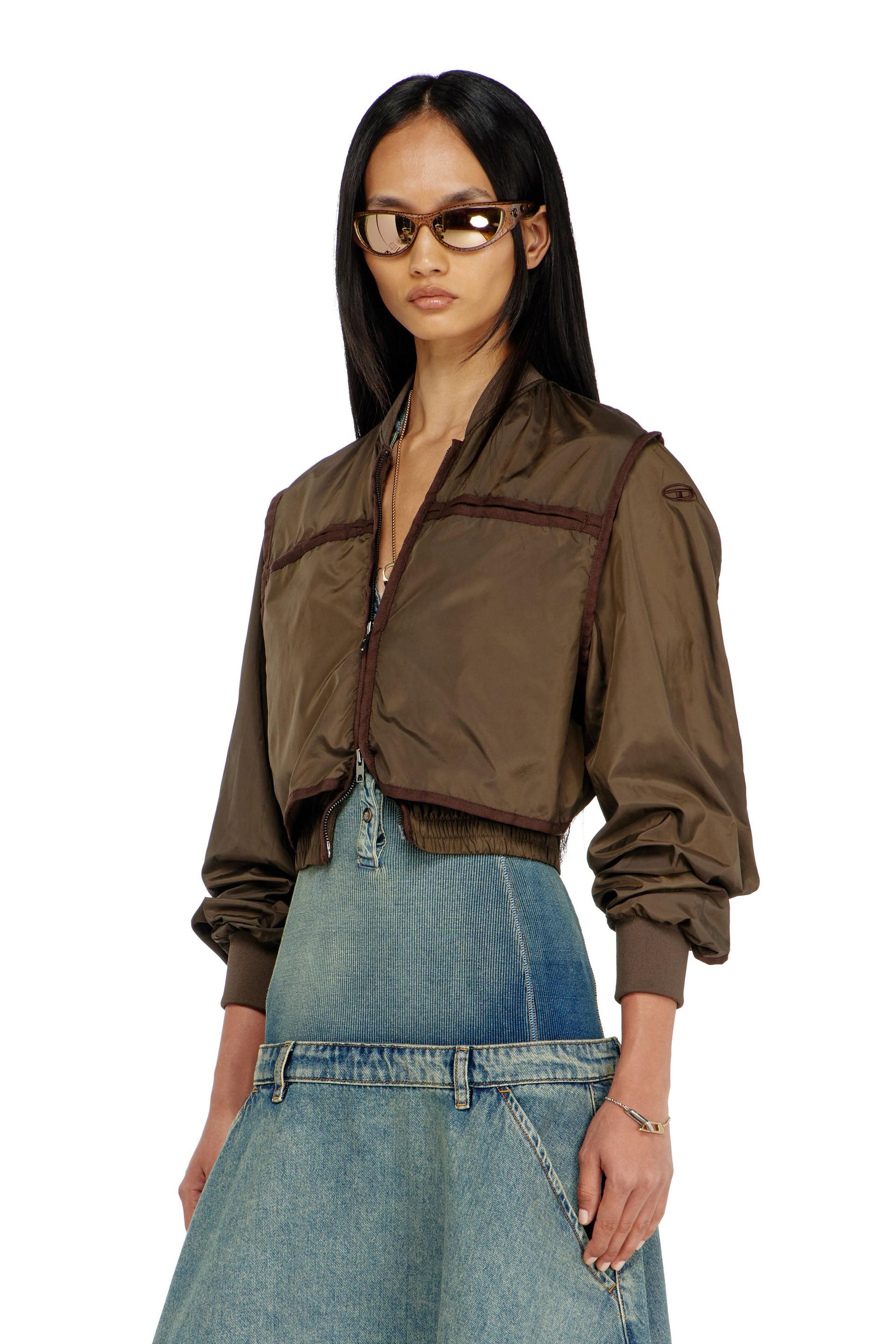 diesel - nylon jacket with tonal taping - jackets - woman - brown