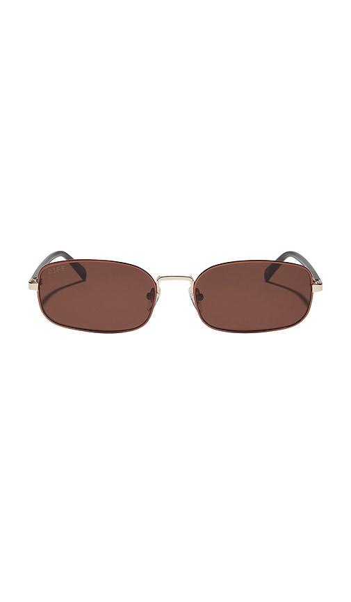 diff eyewear x rachael kirkconnell metal rectangle sunglasses in brown.