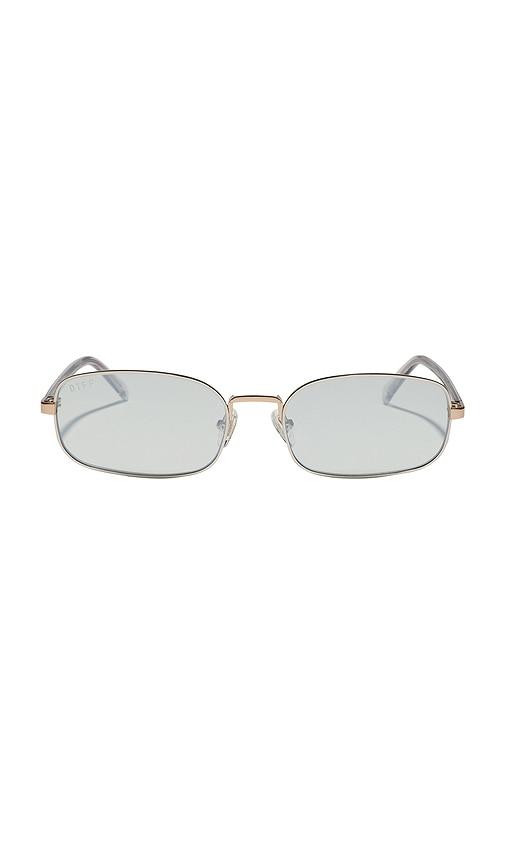 diff eyewear x rachael kirkconnell metal rectangle sunglasses in metallic silver.