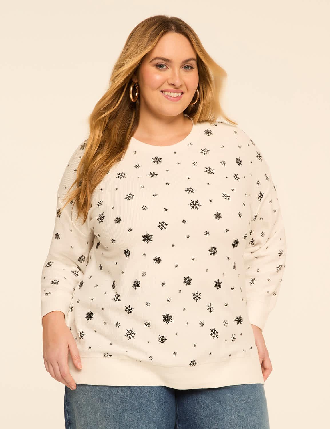 distressed snowflake graphic sweatshirt