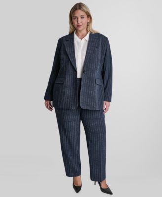 dkny boucle pinstripe oversized one button blazer pleated trouser