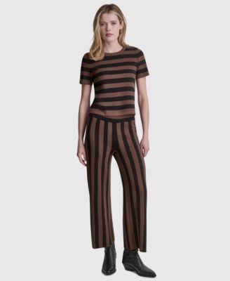 dkny jeans womens short sleeve crewneck striped sweater pull on striped ankle length pants