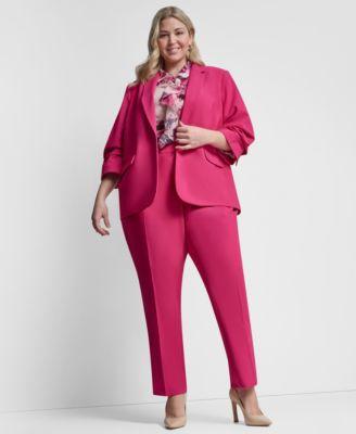 dkny one button ruched sleeve blazer essex ankle pant
