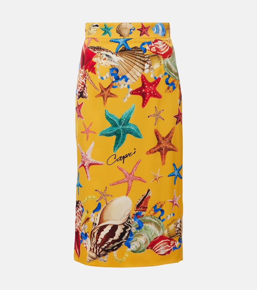 dolce & gabbana capri printed silk-blend midi skirt