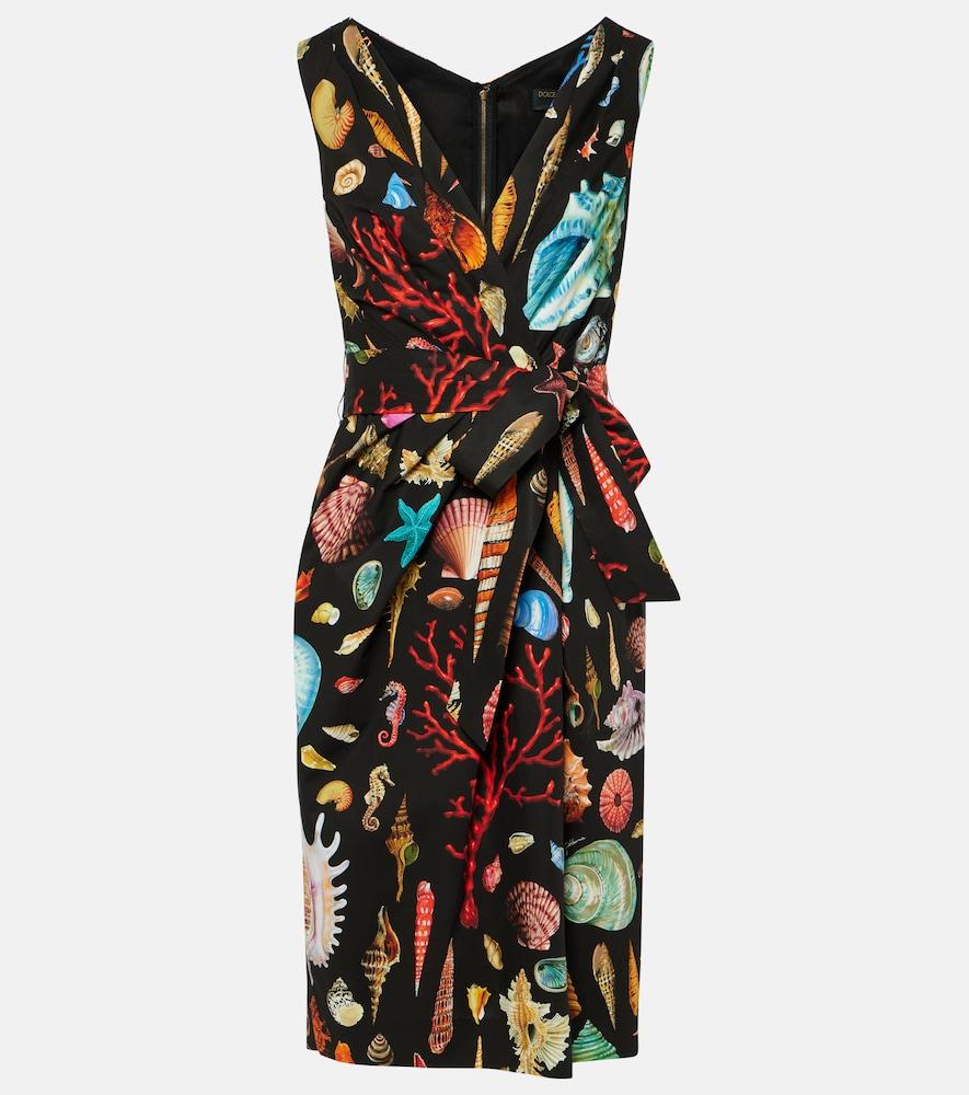 dolce & gabbana capri printed tie-detail cotton midi dress