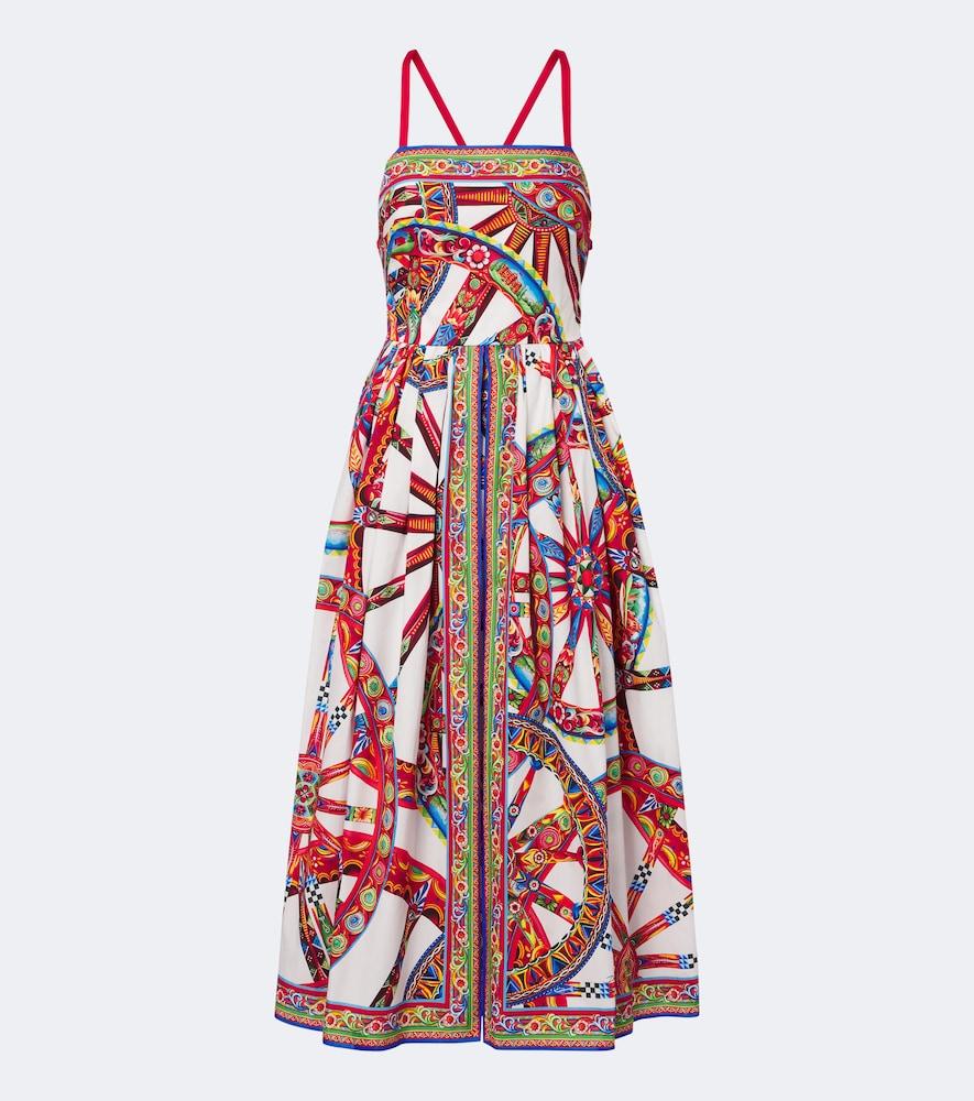 dolce & gabbana carretto gathered cotton poplin midi dress
