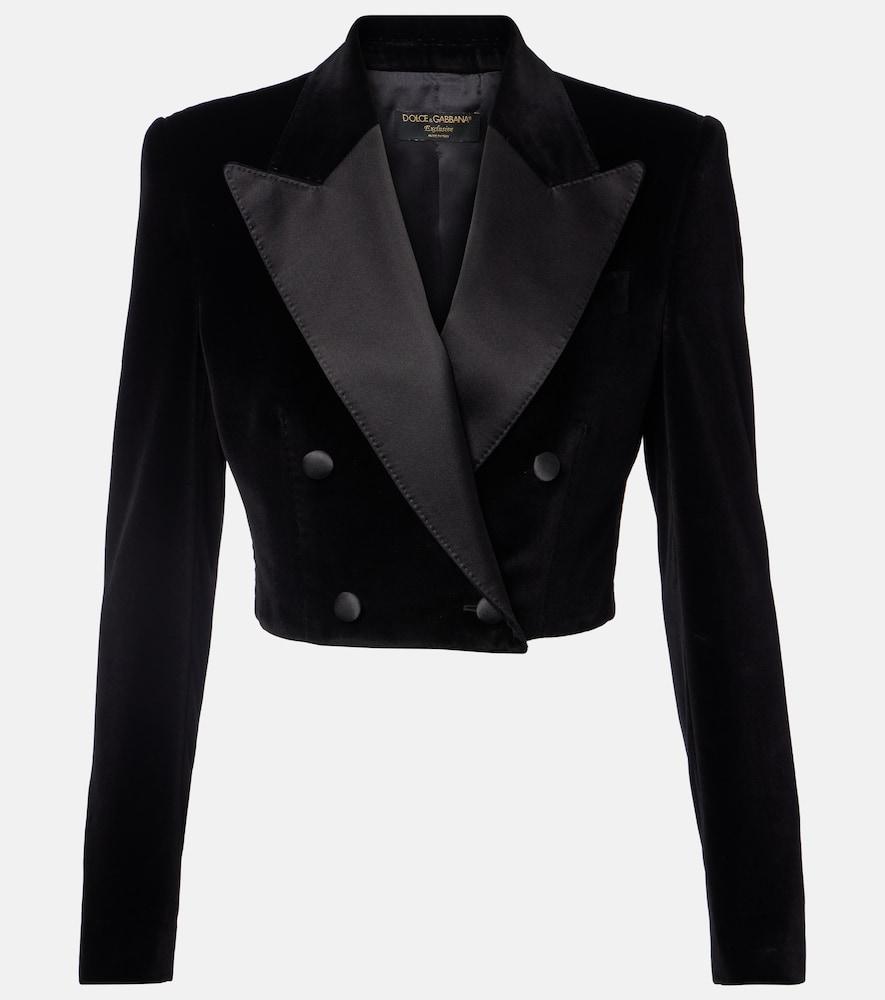 dolce & gabbana cropped cotton-blend velvet blazer