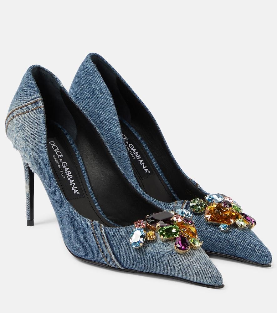 dolce & gabbana crystal-embellished denim pumps