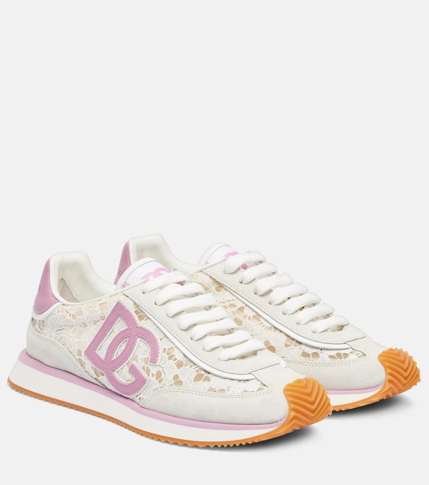 dolce & gabbana dg cushioned leather-trimmed sneakers