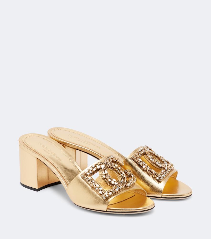 dolce & gabbana dg embellished metallic leather mules