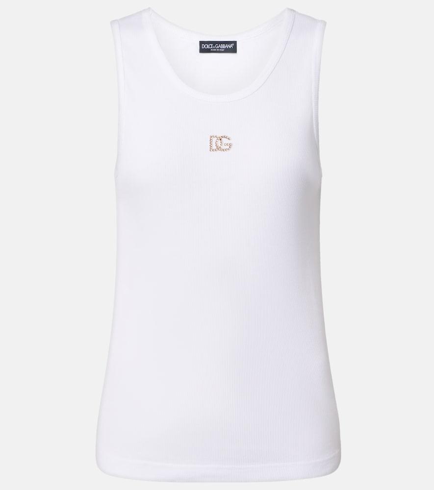 dolce & gabbana dg embellished ribbed-knit cotton tank top