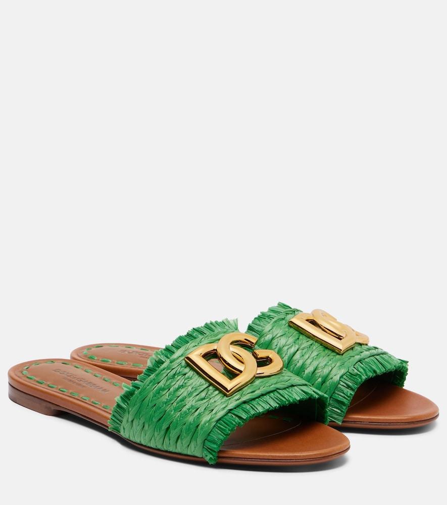 dolce & gabbana dg fringed raffia-effect slides