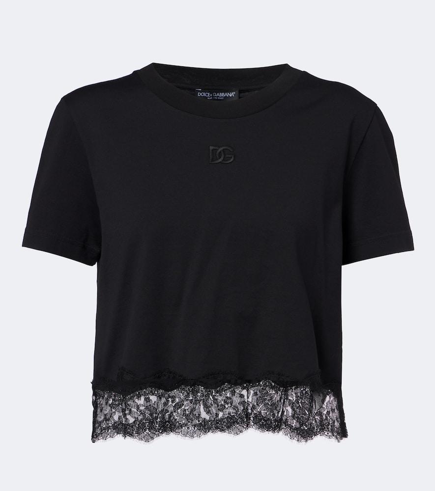 dolce & gabbana dg lace-trimmed cotton-blend t-shirt