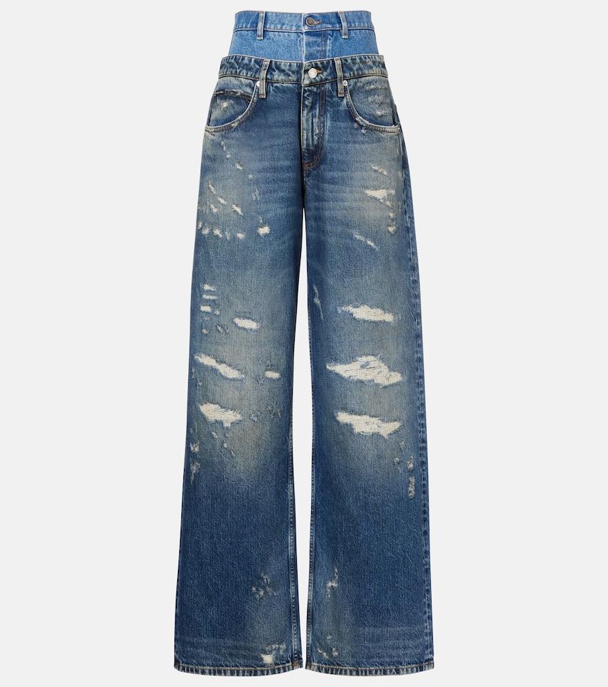 dolce & gabbana distressed layered high-rise wide-leg jeans