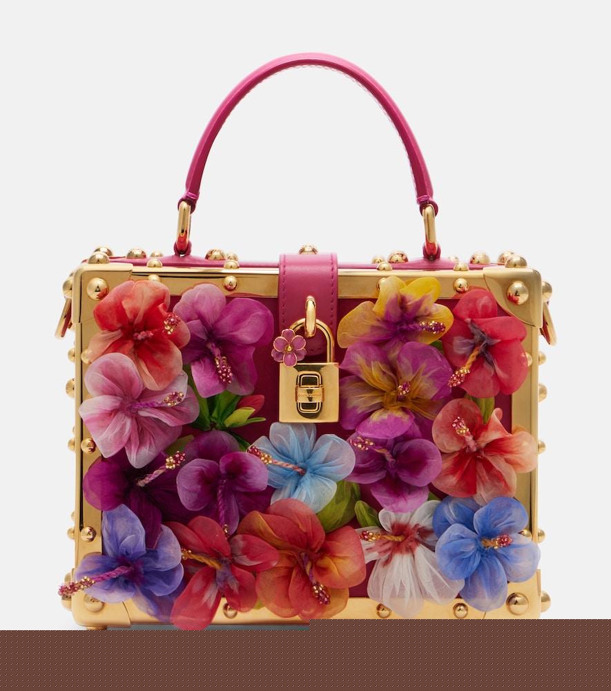 dolce & gabbana dolce box floral-appliqué leather box bag