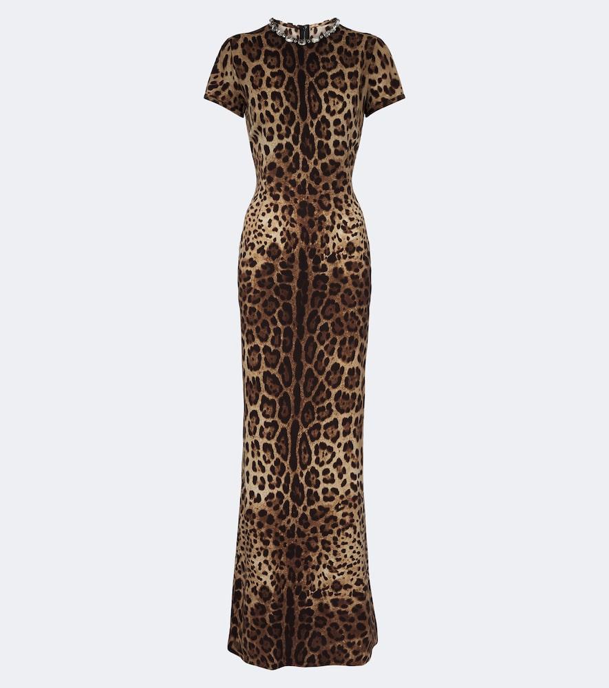 dolce & gabbana embellished leopard-print silk-blend gown