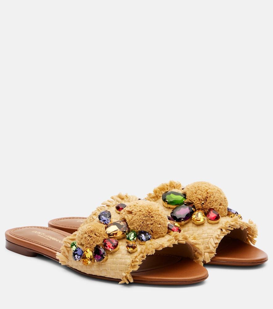 dolce & gabbana embellished raffia-effect slides