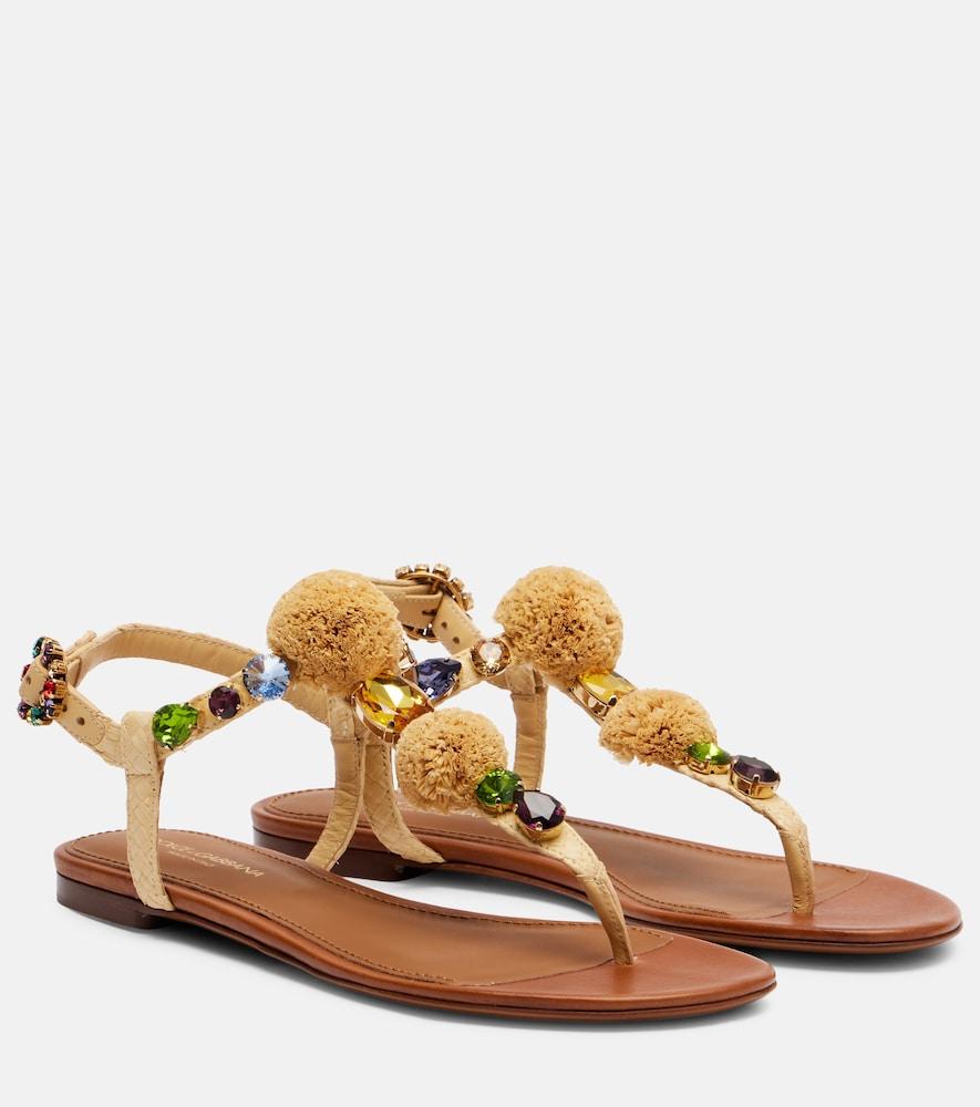 dolce & gabbana embellished raffia-effect thong sandals