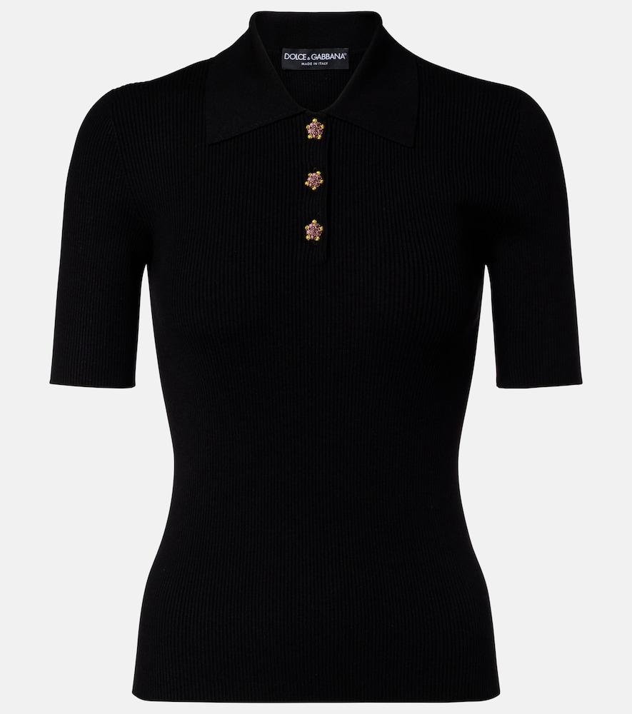 dolce & gabbana embellished ribbed-knit polo shirt