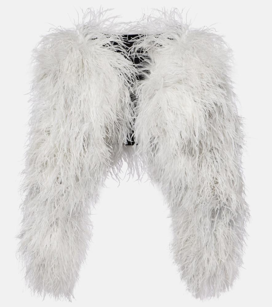 dolce & gabbana feather-trimmed cropped jacket