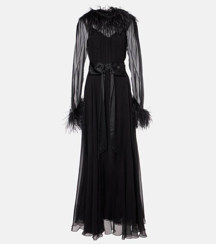 dolce & gabbana feather-trimmed silk chiffon gown